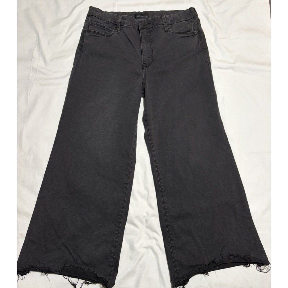 Kut from the Kloth Meg High Rise Wide Leg Pants Gray Cropped Raw Hem 12 petite